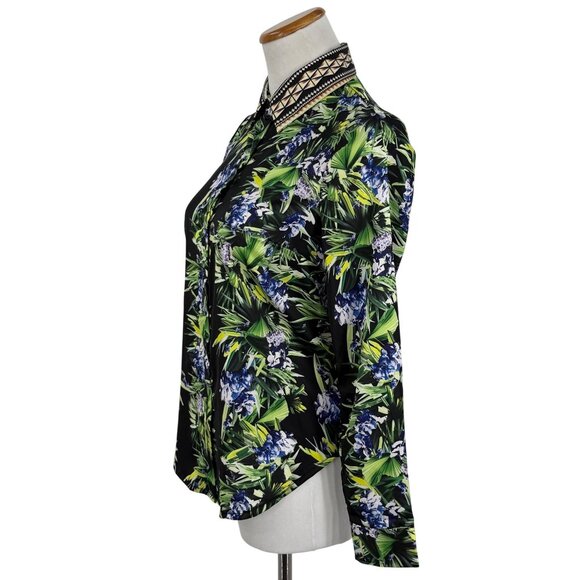 Vtg Y2K Wielisa 100% Silk Floral Button Down L/S Blouse | Quiet Luxury Resort XS - Picture 7 of 16